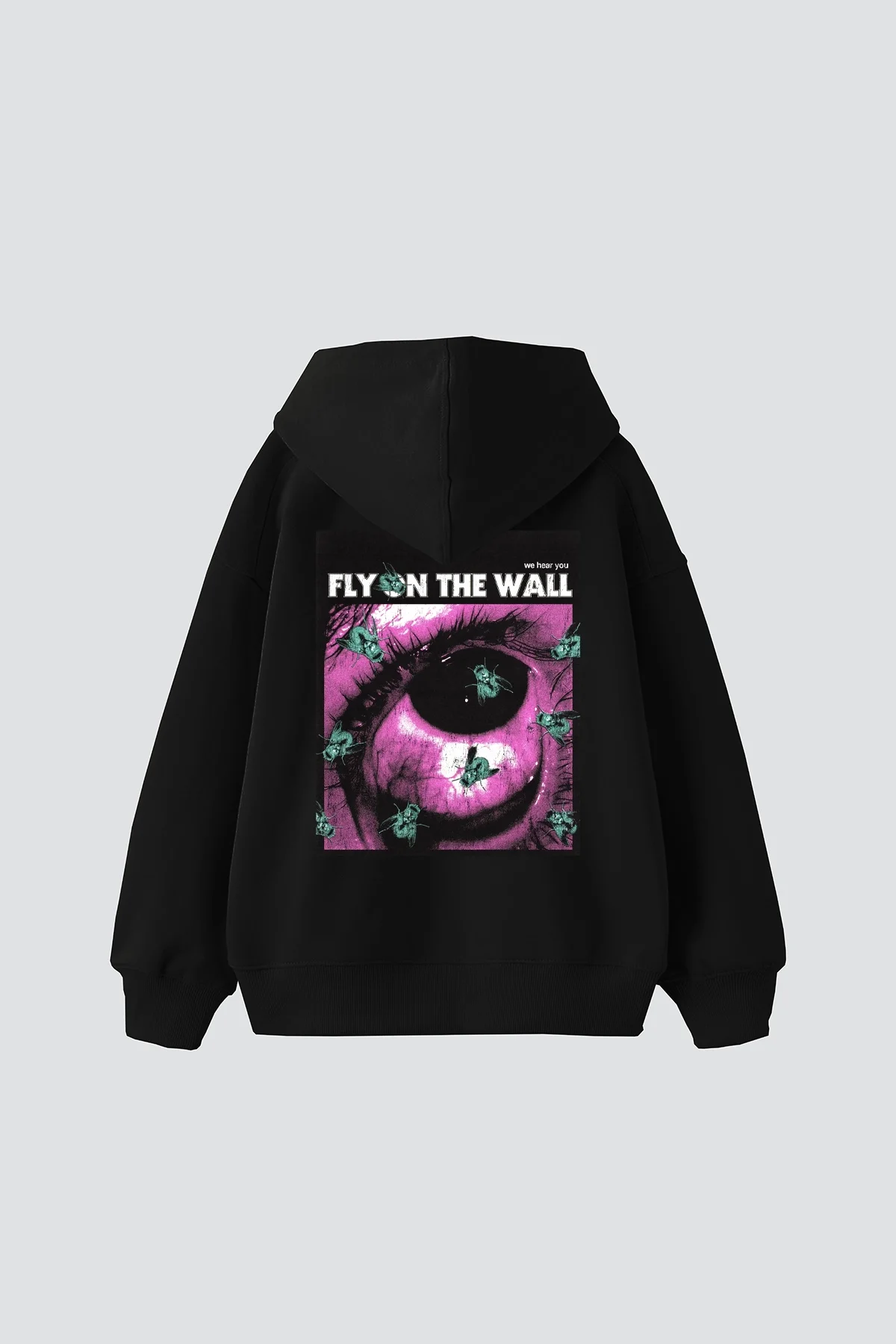 Fly On The Wall Baskılı Oversize Unisex Siyah Hoodie