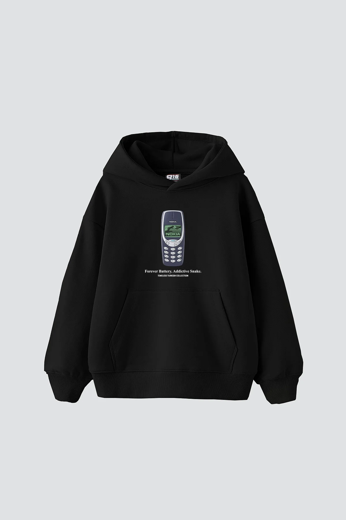 Forever Battery Baskılı Oversize Unisex Siyah Hoodie