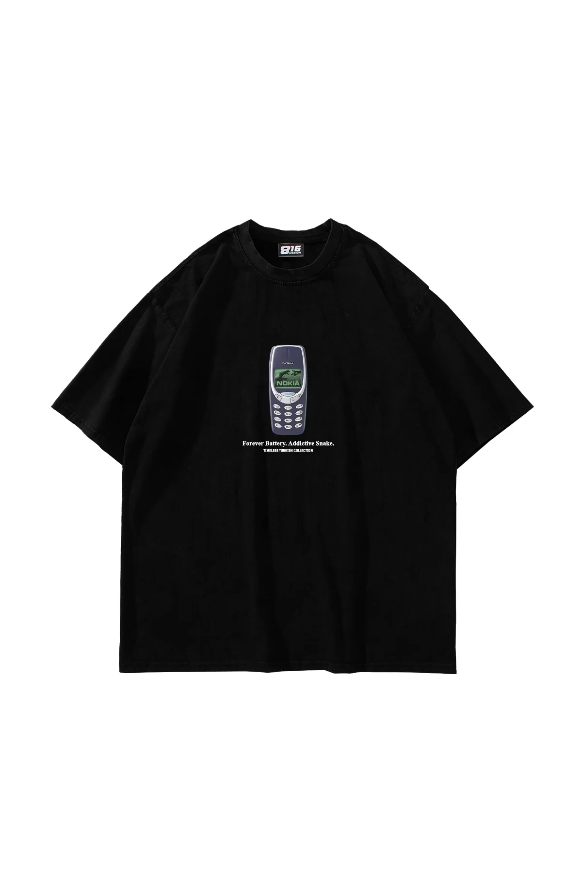 Forever Battery Baskılı Oversize Unisex Siyah Tshirt
