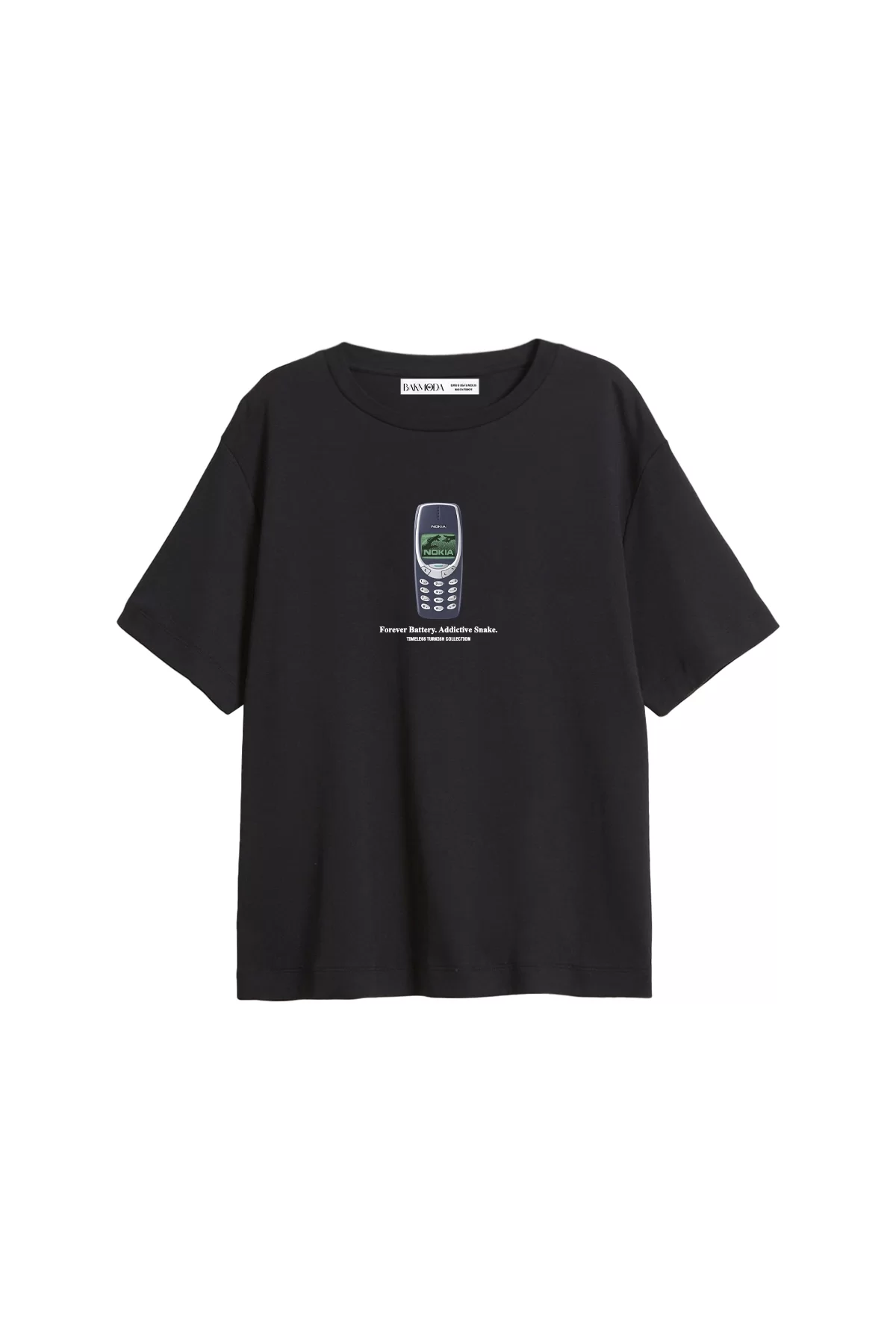 Forever Battery Baskılı Relaxed Fit Siyah Kadın Tshirt