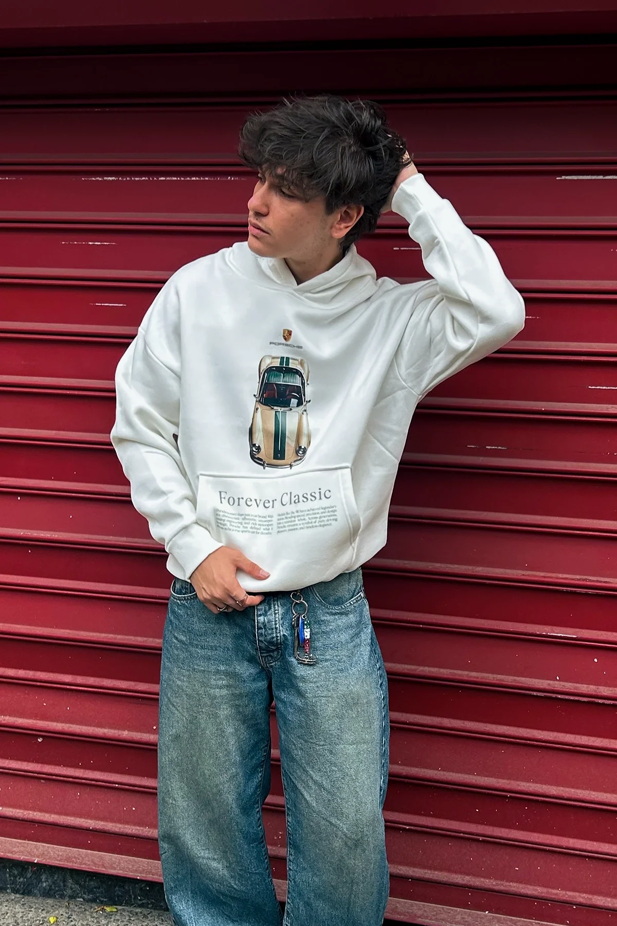 Forever Classic Baskılı Oversize Unisex Beyaz Hoodie