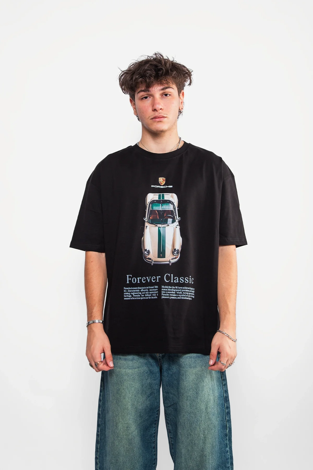 Forever Classic Baskılı Oversize Unisex Siyah Tshirt