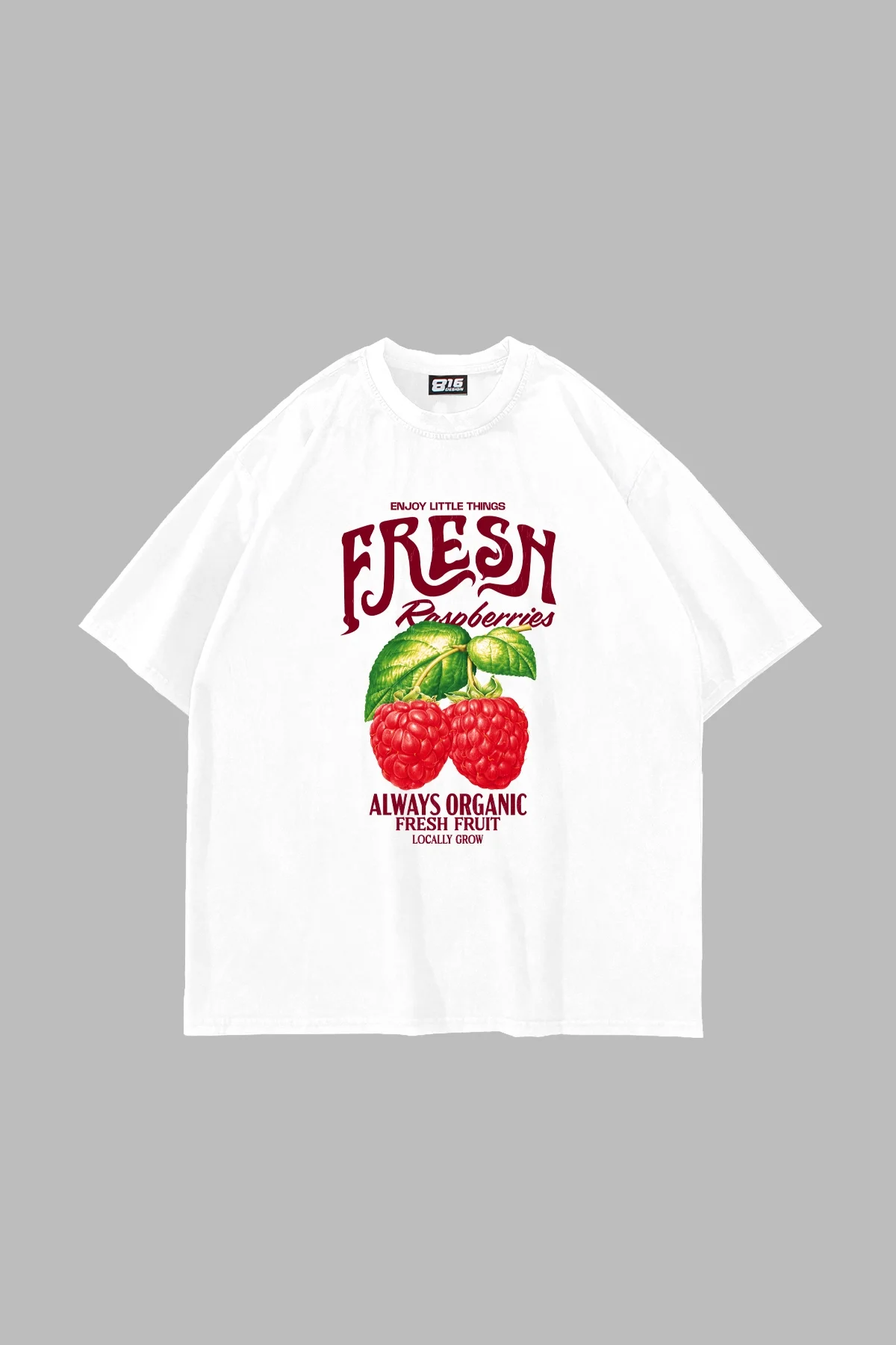 Fresh Raspberry Baskılı Oversize Unisex Beyaz Tshirt