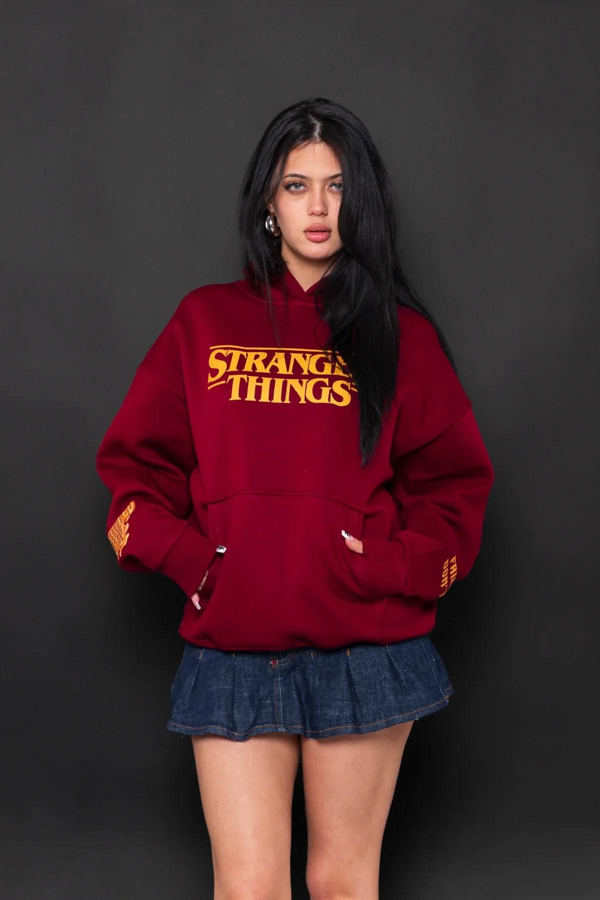 Friends Dont Lie Baskılı Oversize Unisex Bordo Hoodie