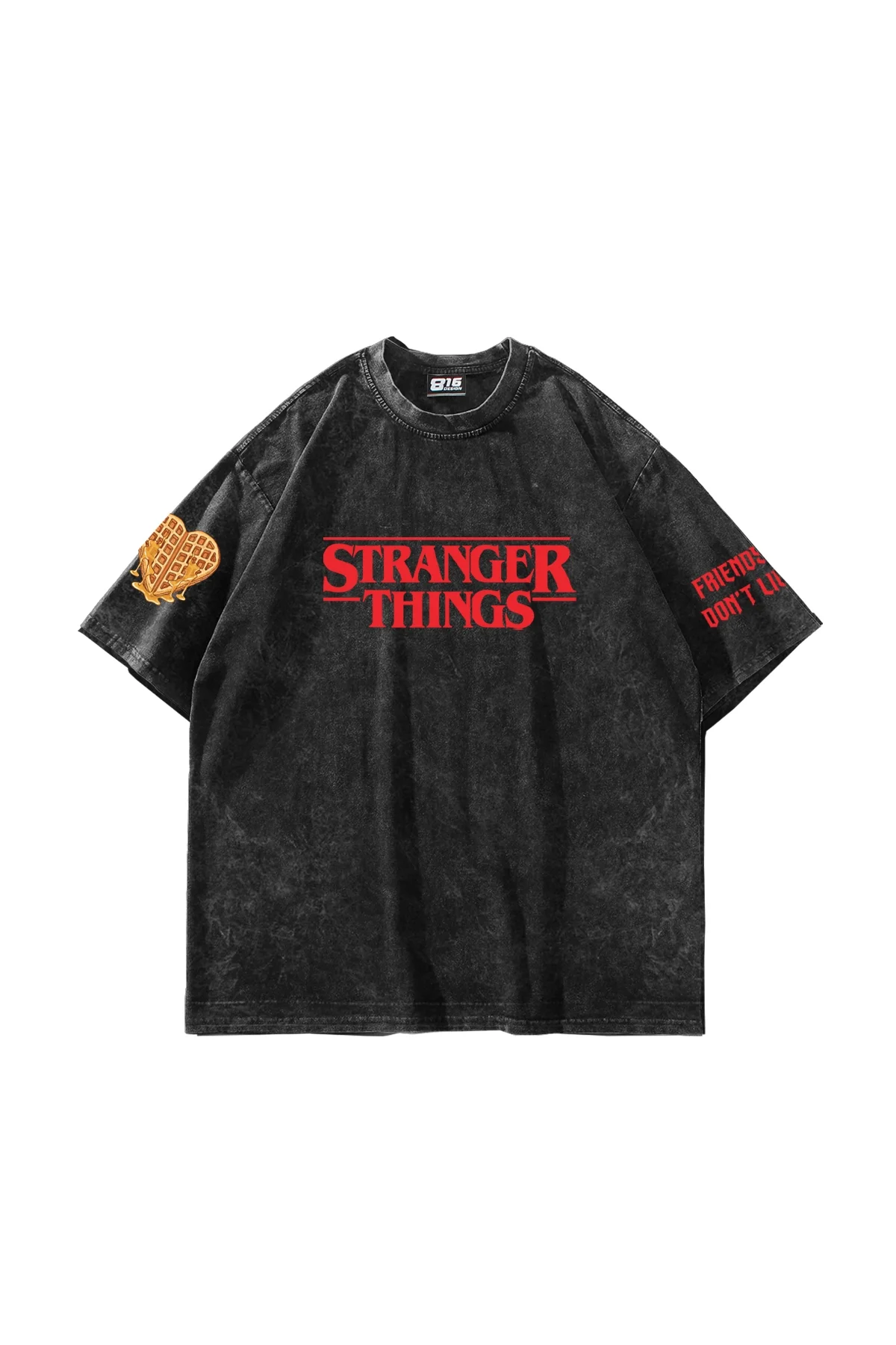 Friends Dont Lie Baskılı Oversize Unisex Yıkamalı Siyah Tshirt