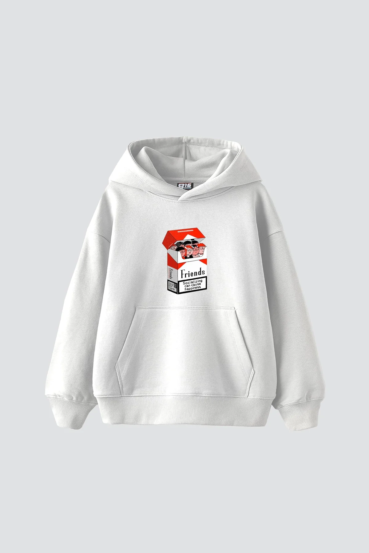 Friends Smoke Baskılı Oversize Unisex Beyaz Hoodie