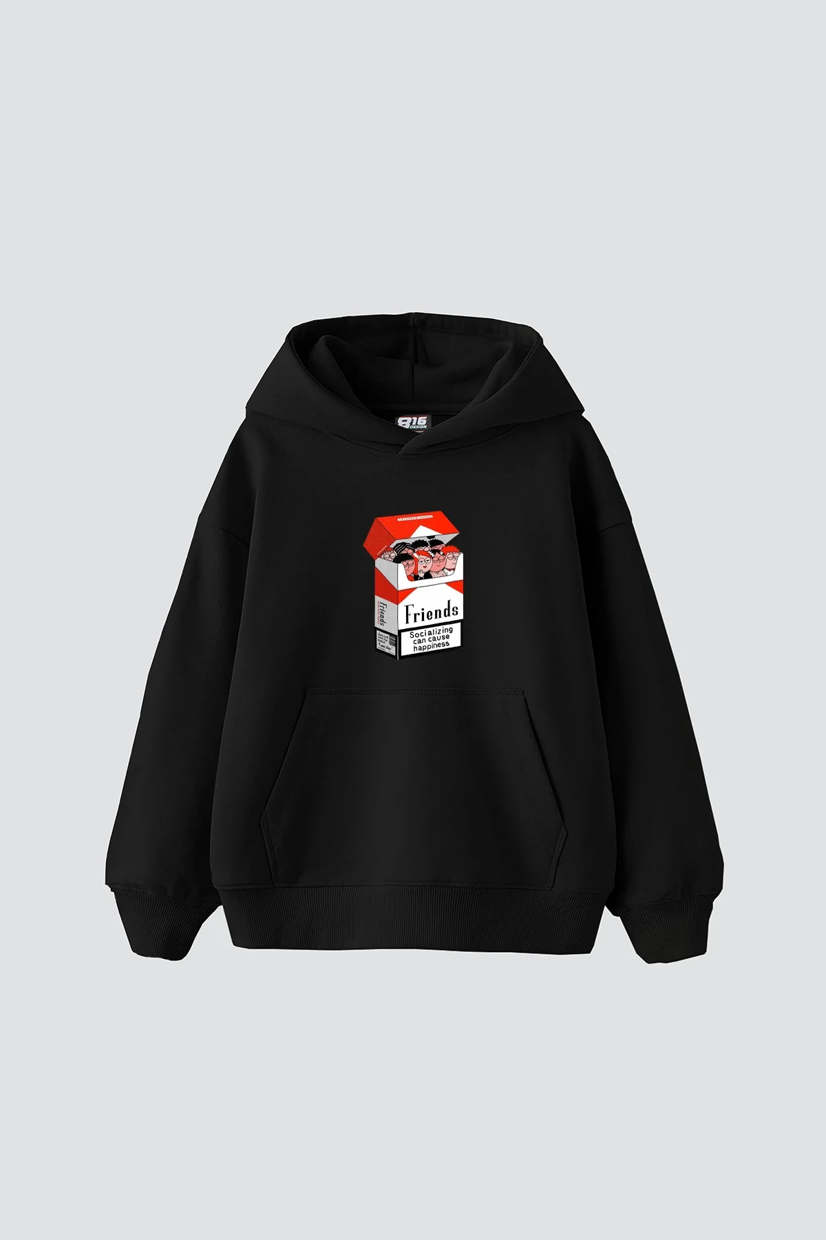 Friends Smoke Baskılı Oversize Unisex Siyah Hoodie