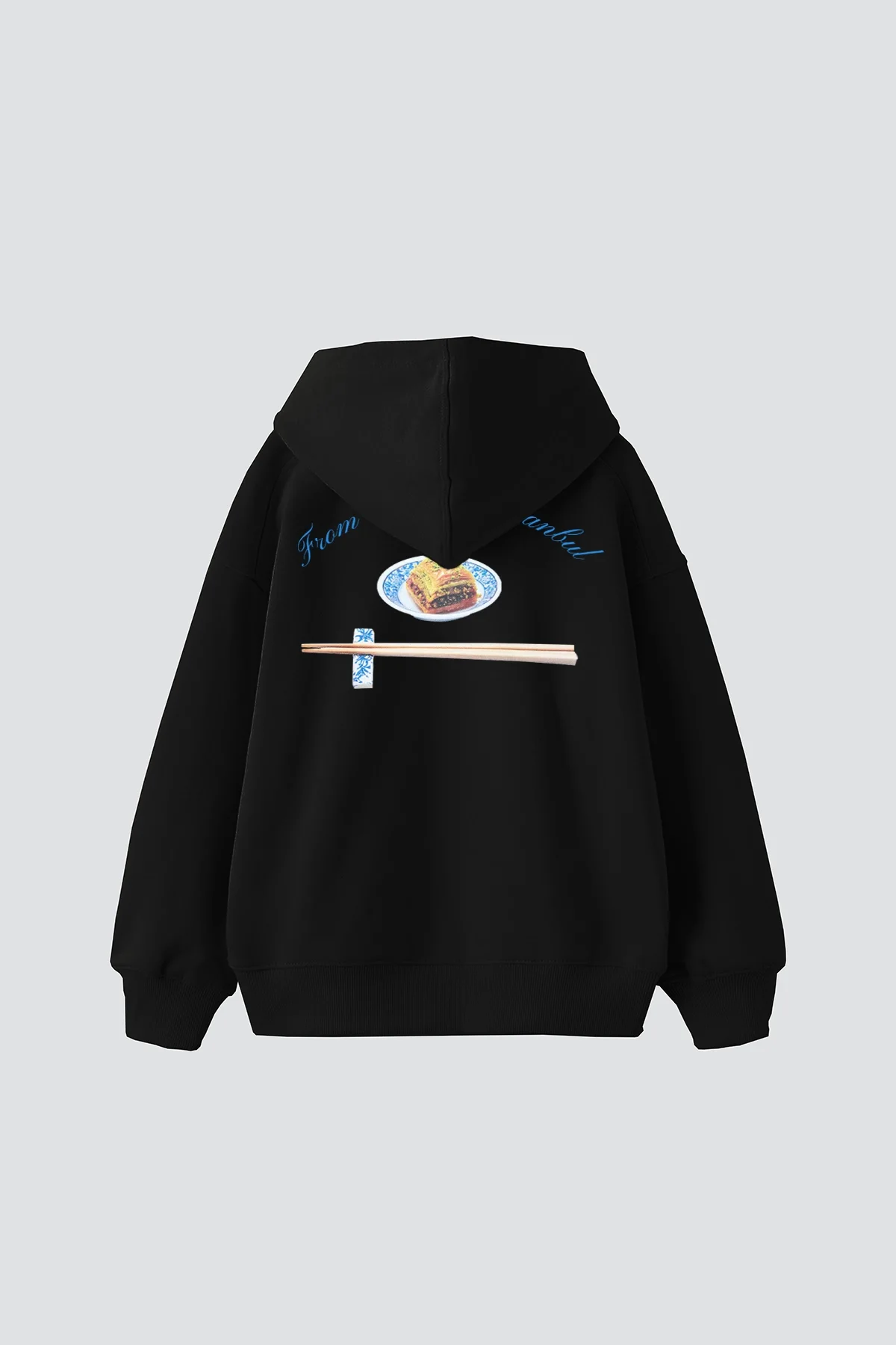 From Tokyo To Istanbul Baskılı Oversize Unisex Siyah Hoodie