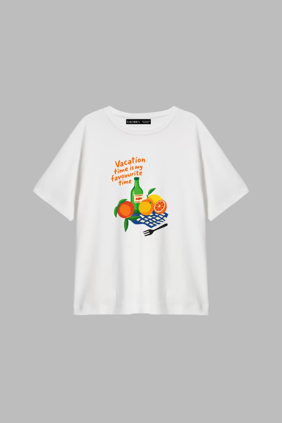 Fruits Baskılı Relaxed Fit Beyaz Kadın Tshirt