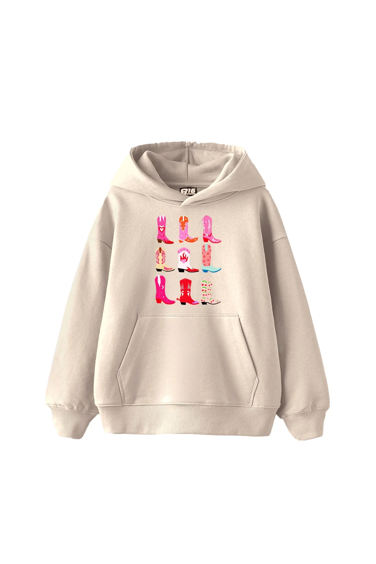 Fun Cowboy Baskılı Oversize Unisex Bej Hoodie