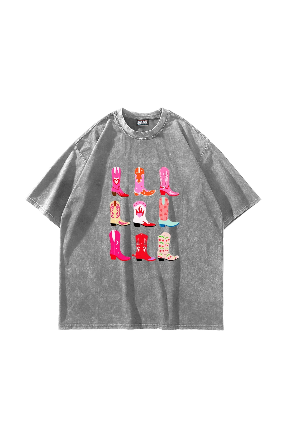 Fun Cowboy Baskılı Oversize Unisex Yıkamalı Beyaz Tshirt