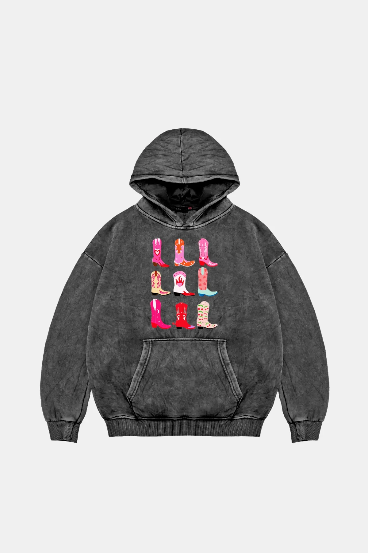 Fun Cowboy Oversize Unisex Yıkamalı Siyah Hoodie