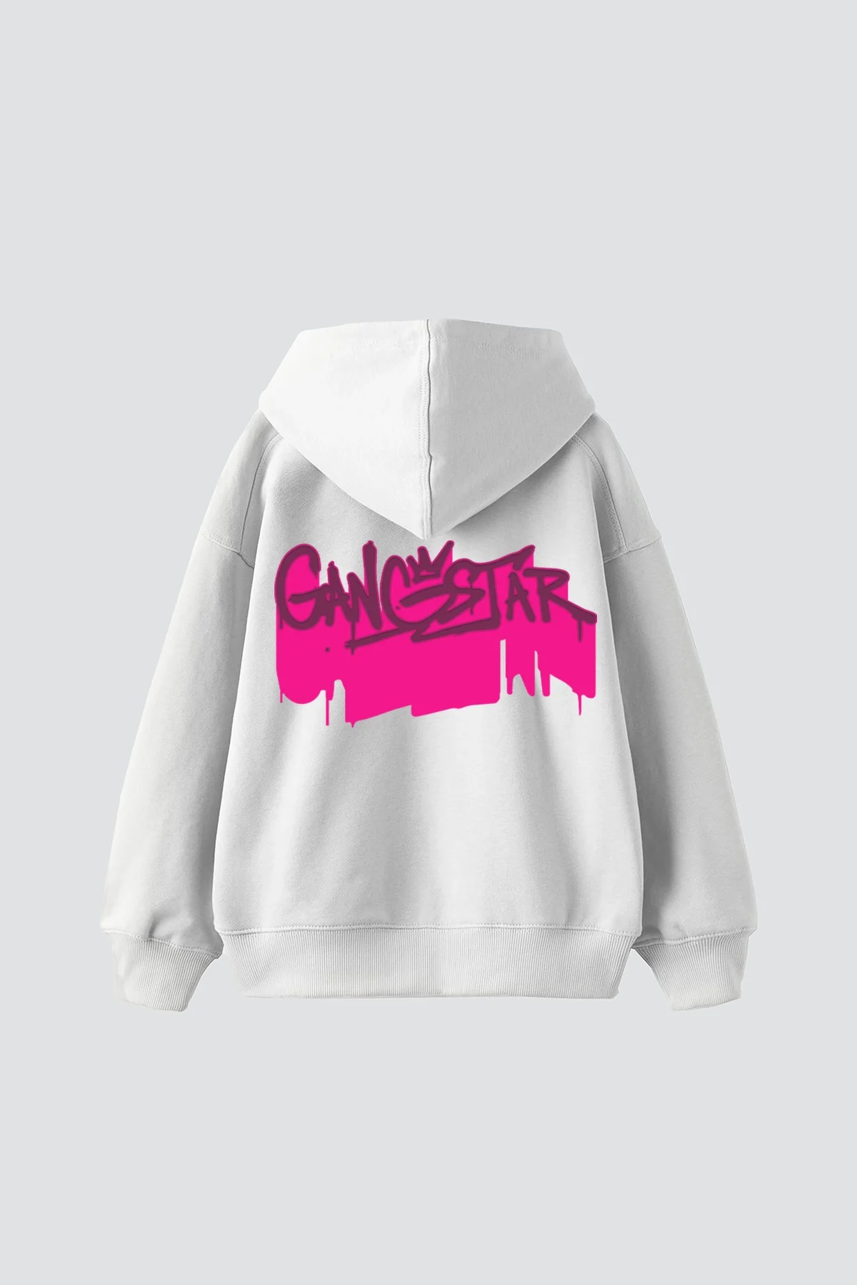 Gangstar Baskılı Oversize Unisex Beyaz Hoodie