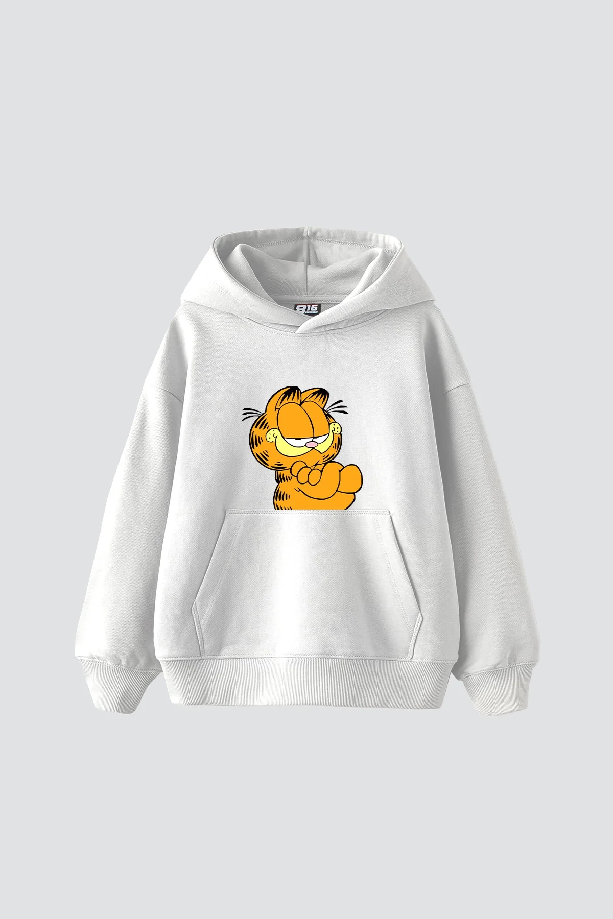 Garfield Baskılı Oversize Unisex Beyaz Hoodie