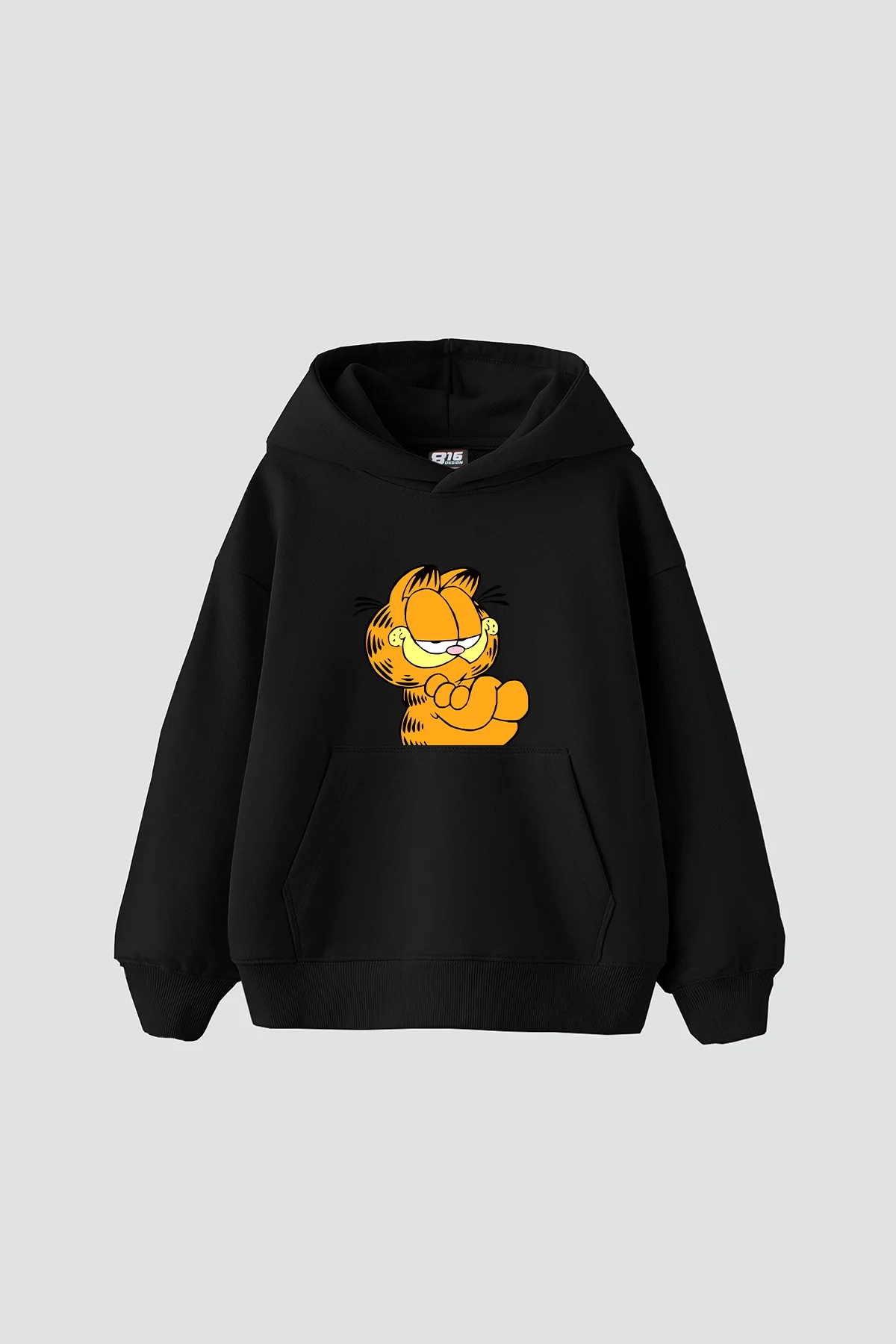 Garfield Baskılı Oversize Unisex Siyah Hoodie