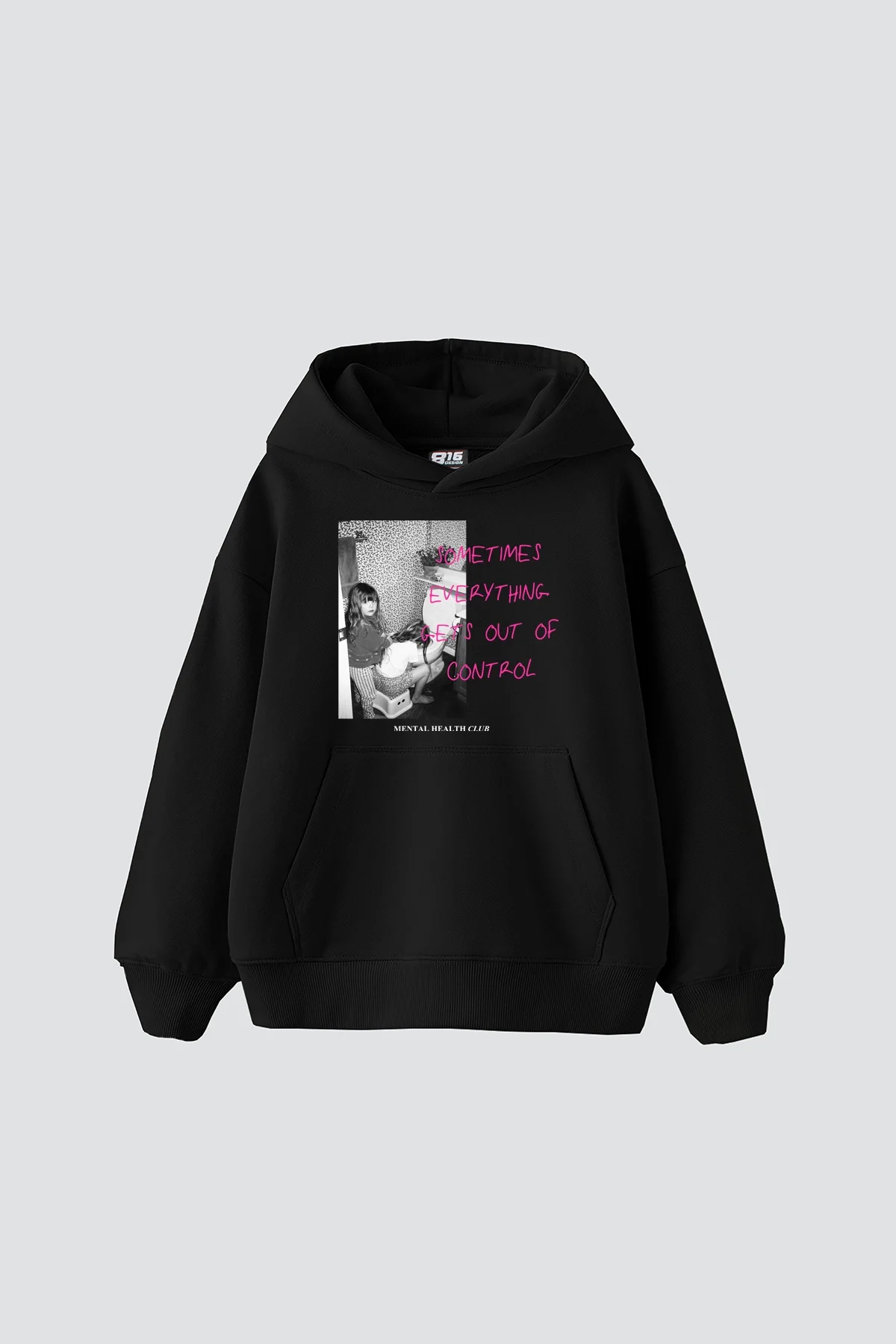 Gets Out Of Control Vintage Baskılı Oversize Unisex Siyah Hoodie