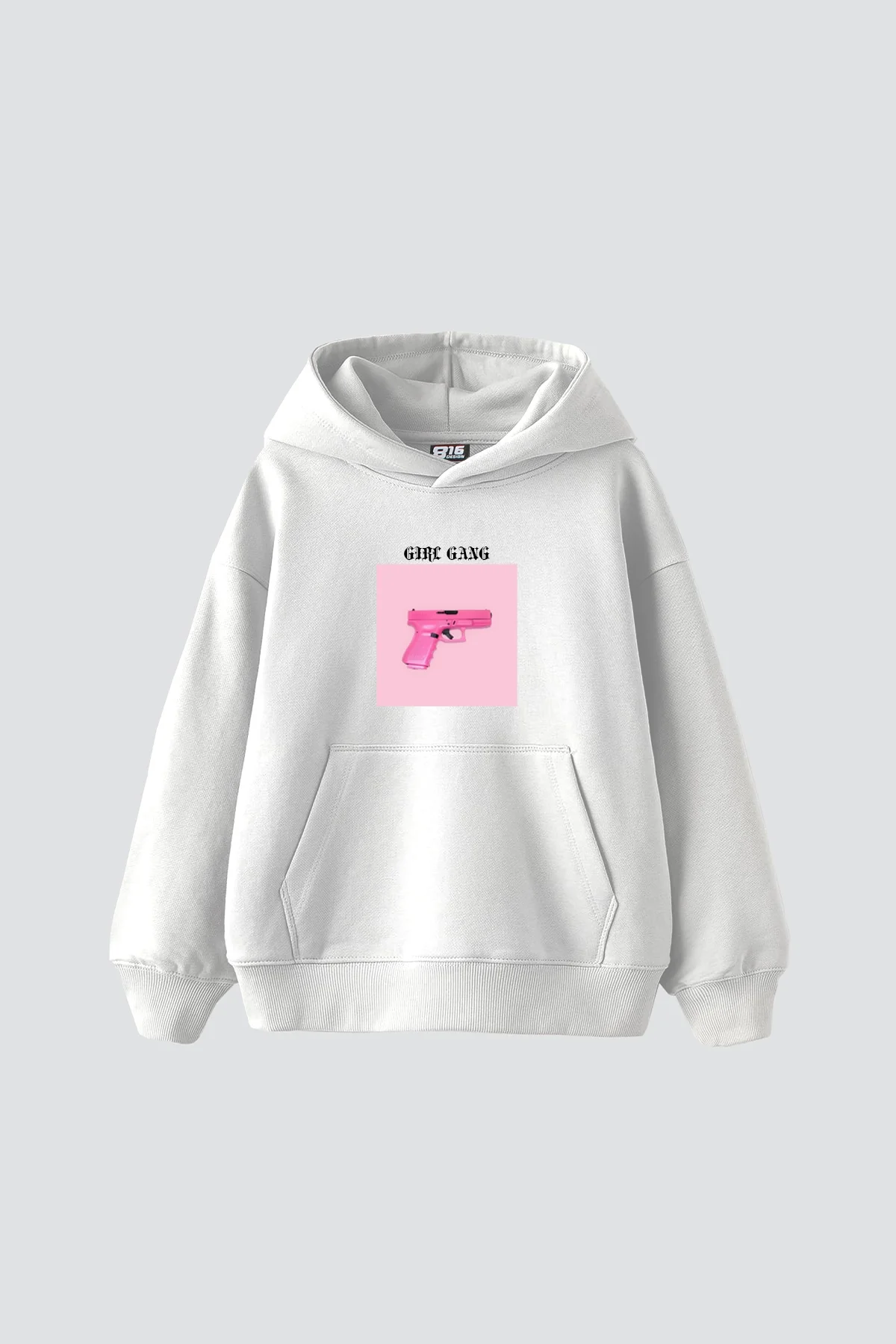Girl Gang Baskılı Oversize Unisex Beyaz Hoodie
