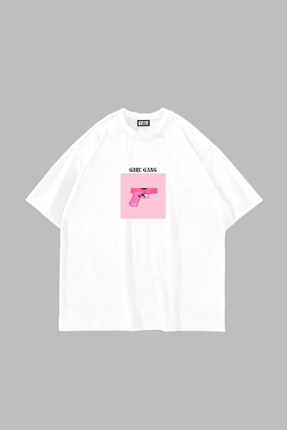 Girl Gang Baskılı Oversize Unisex Beyaz Tshirt