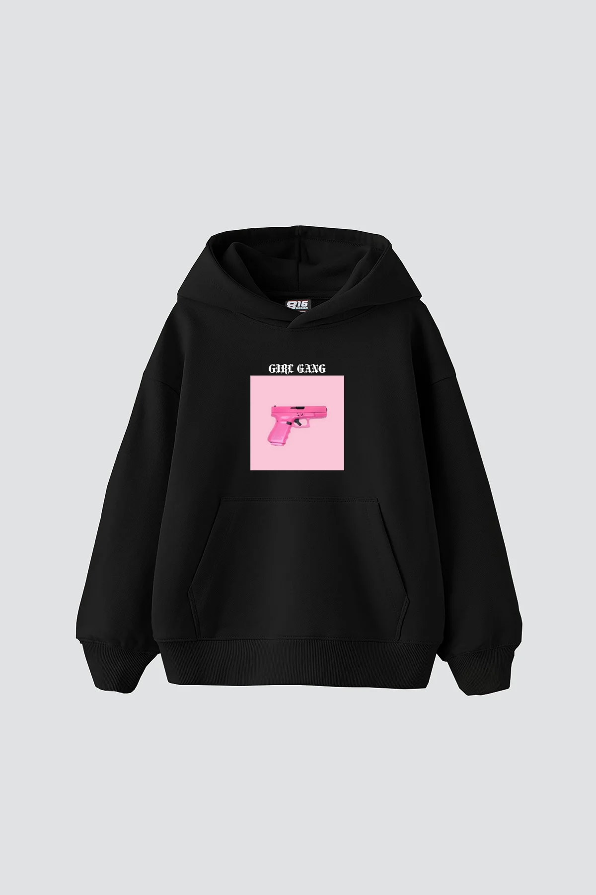 Girl Gang Baskılı Oversize Unisex Siyah Hoodie