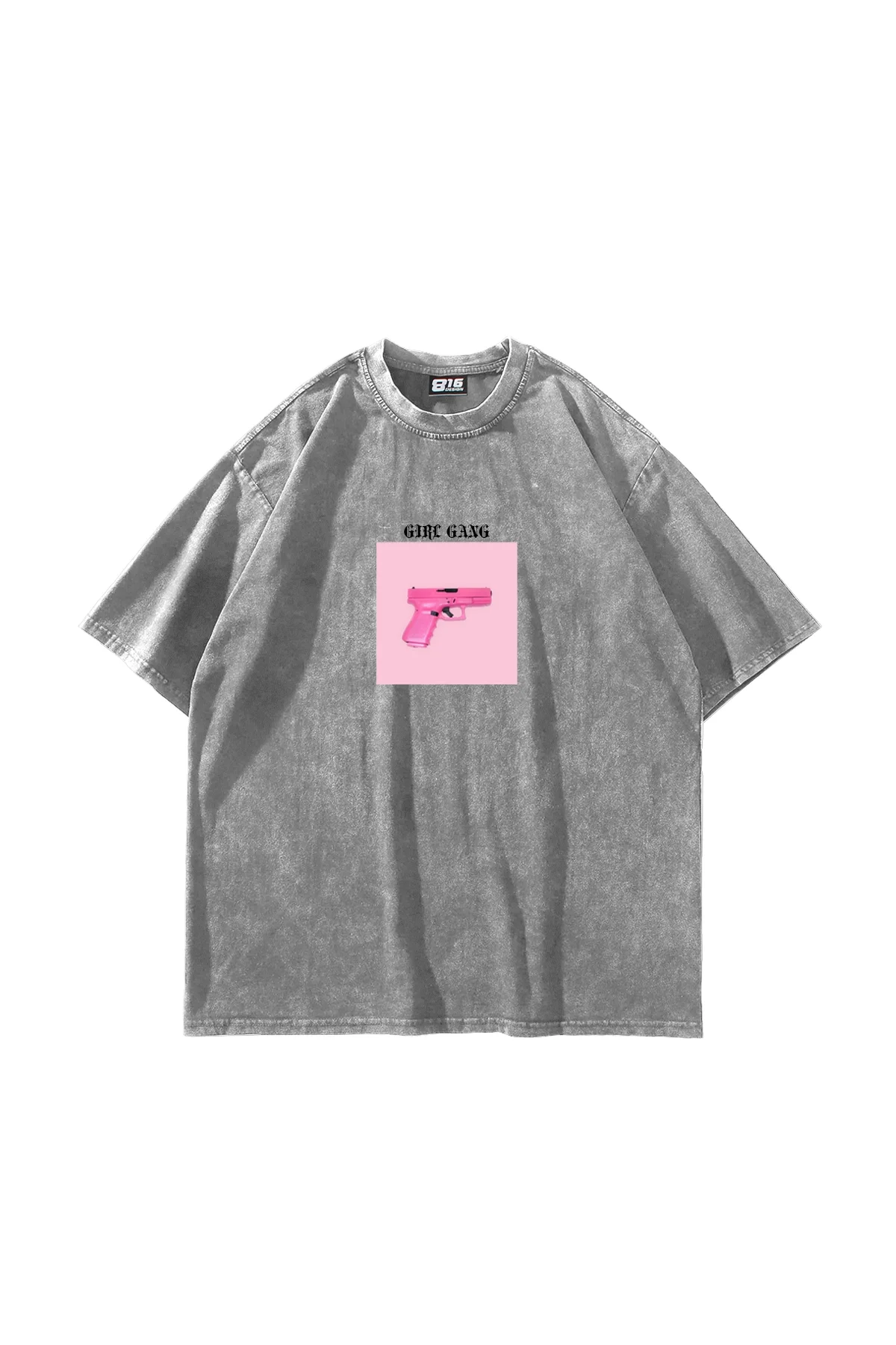 Girl Gang Baskılı Oversize Unisex Yıkamalı Beyaz Tshirt