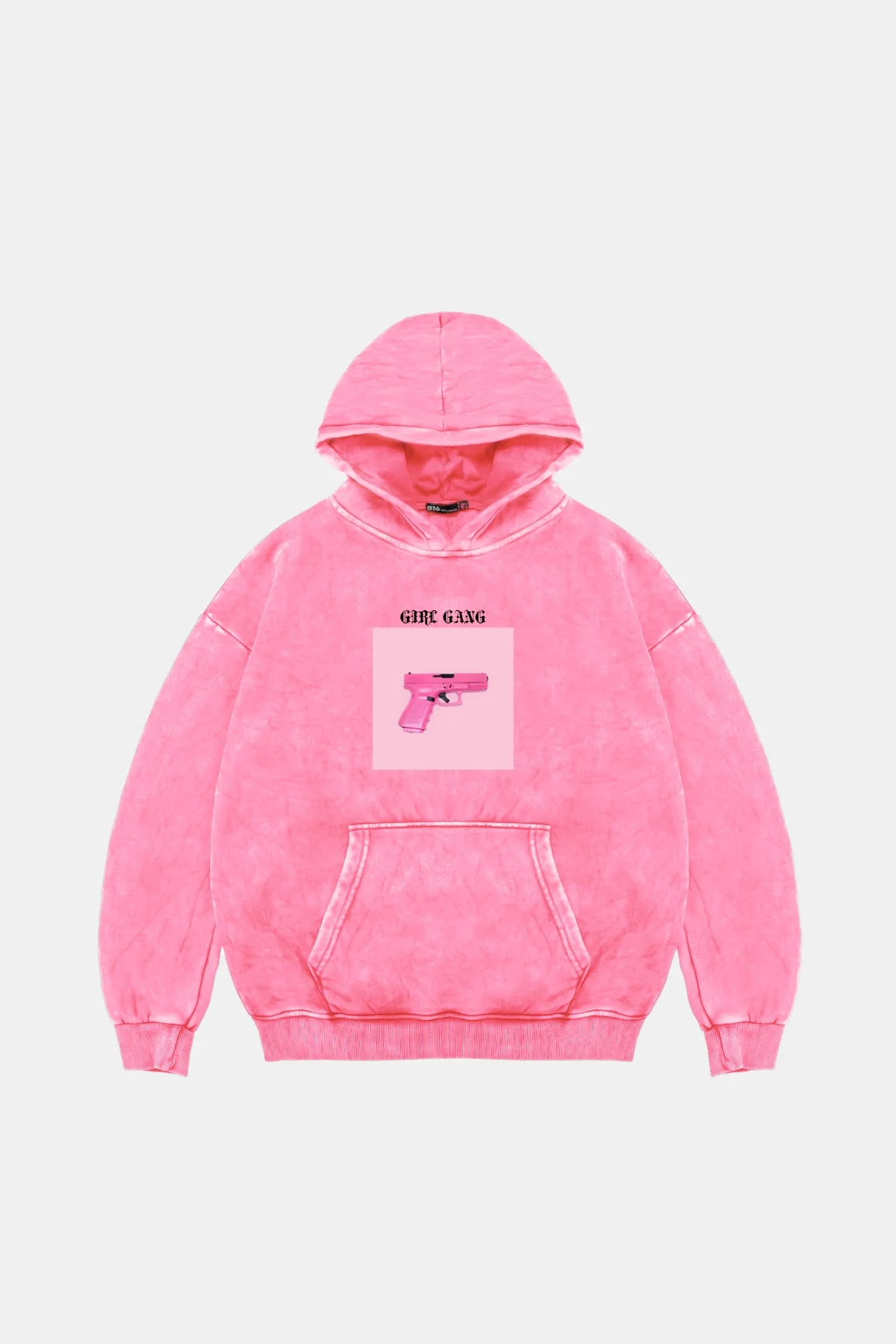 Girl Gang Oversize Unisex Yıkamalı Pembe Hoodie