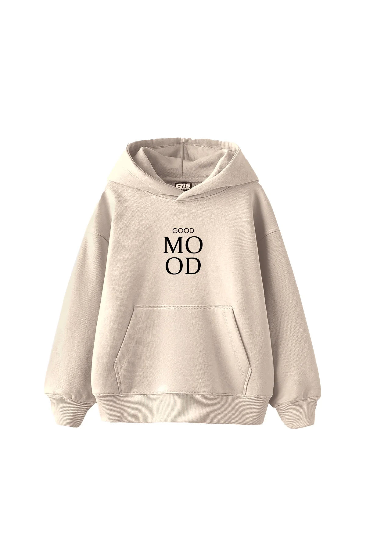 Good Mood Baskılı Oversize Unisex Bej Hoodie