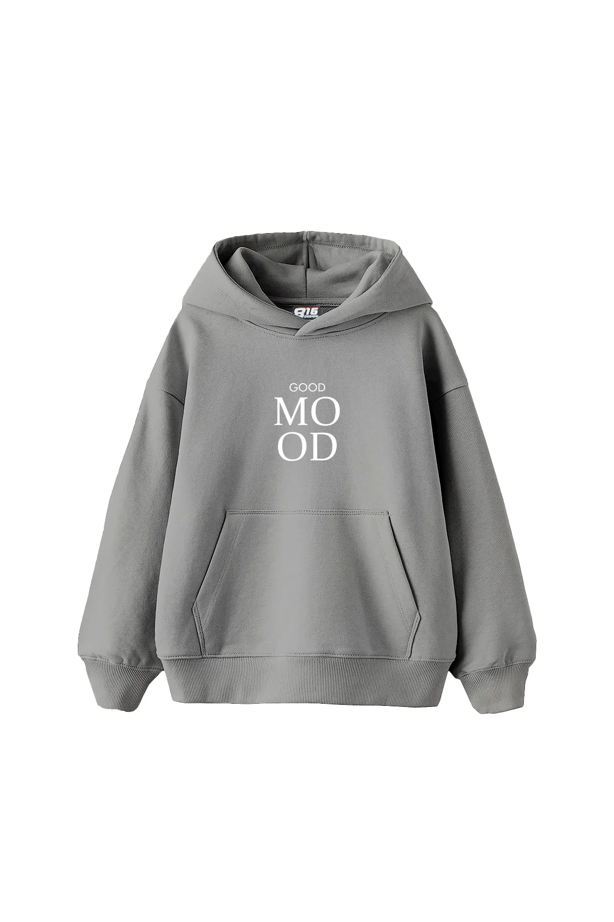 Good Mood Baskılı Oversize Unisex Gri Hoodie