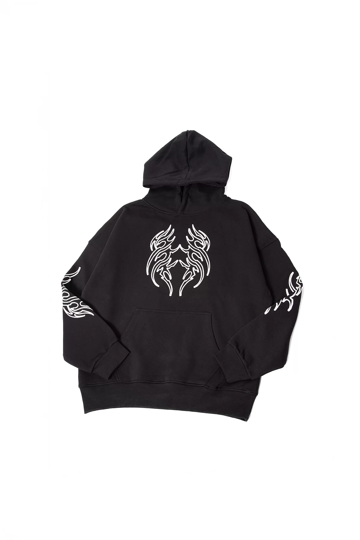 Gothic Beyaz Nakışlı Oversize Unisex Premium Siyah Hoodie