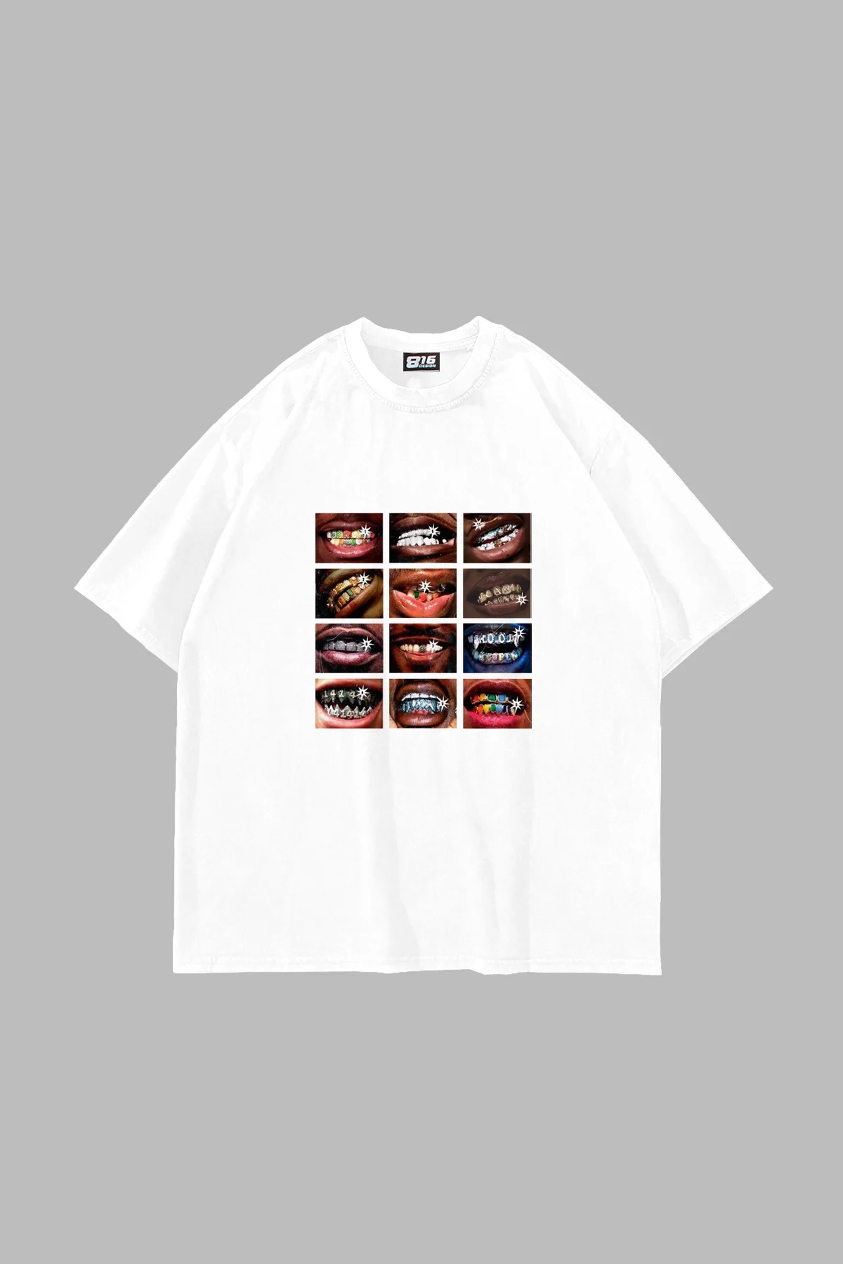 Grillz Baskılı Oversize Unisex Beyaz Tshirt