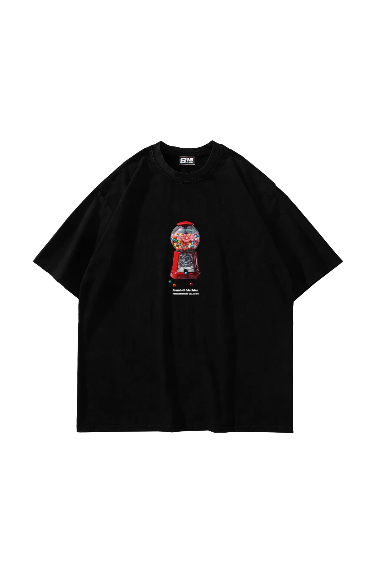 Gumball Machine Baskılı Oversize Unisex Siyah Tshirt