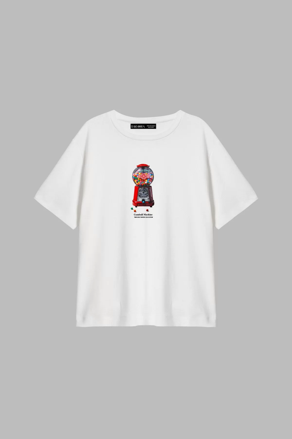 Gumball Machine Baskılı Relaxed Fit Beyaz Kadın Tshirt