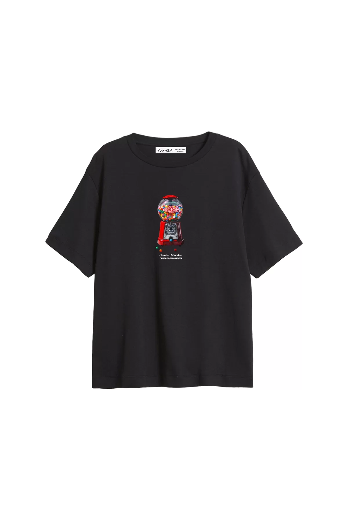 Gumball Machine Baskılı Relaxed Fit Siyah Kadın Tshirt