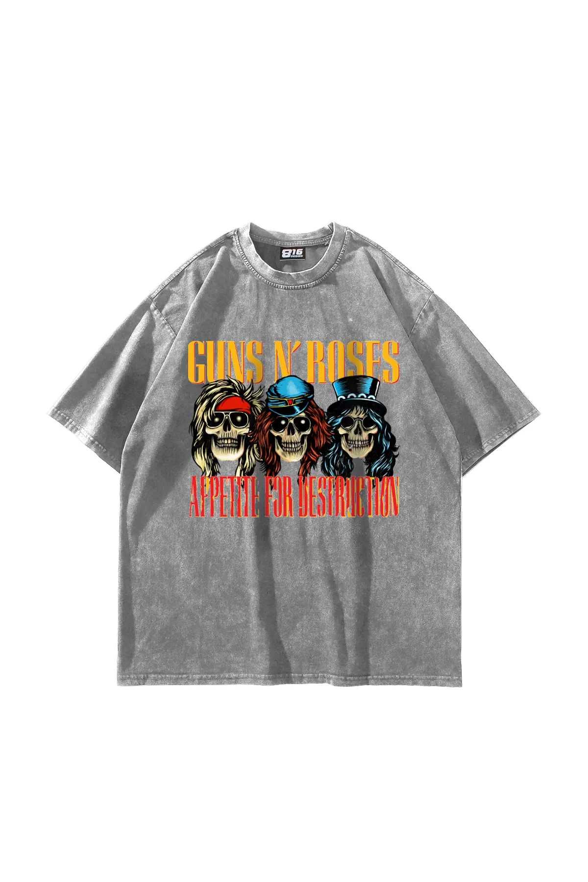 Guns N Roses Destruction Baskılı 24/1 Oversize Unisex Yıkamalı Beyaz Tshirt