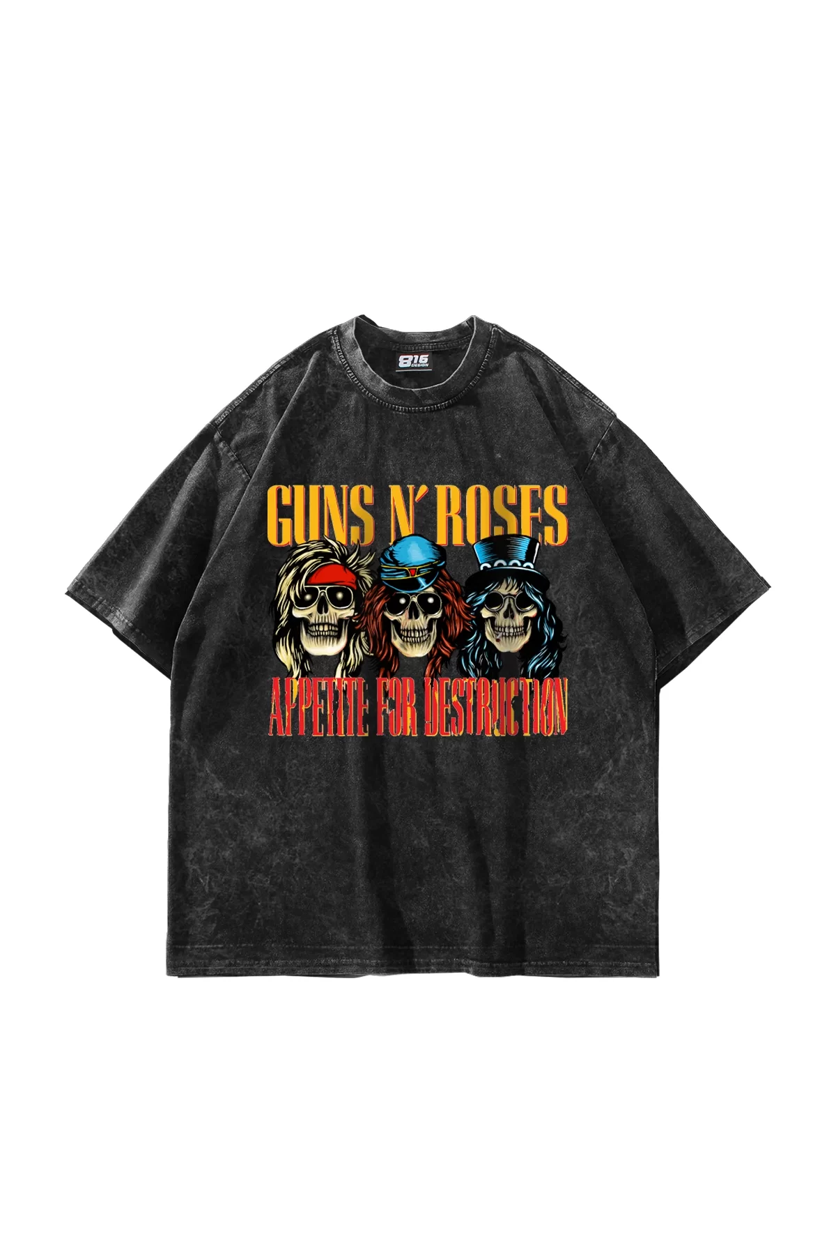 Guns N Roses Destruction Baskılı 24/1 Oversize Unisex Yıkamalı Siyah Tshirt