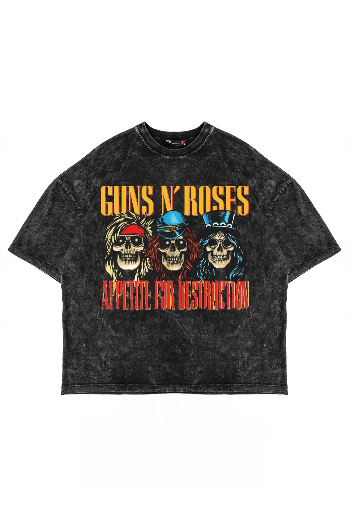 Guns N Roses Destruction Baskılı 24/1 Oversize Unisex Yıkamalı Siyah Tshirt