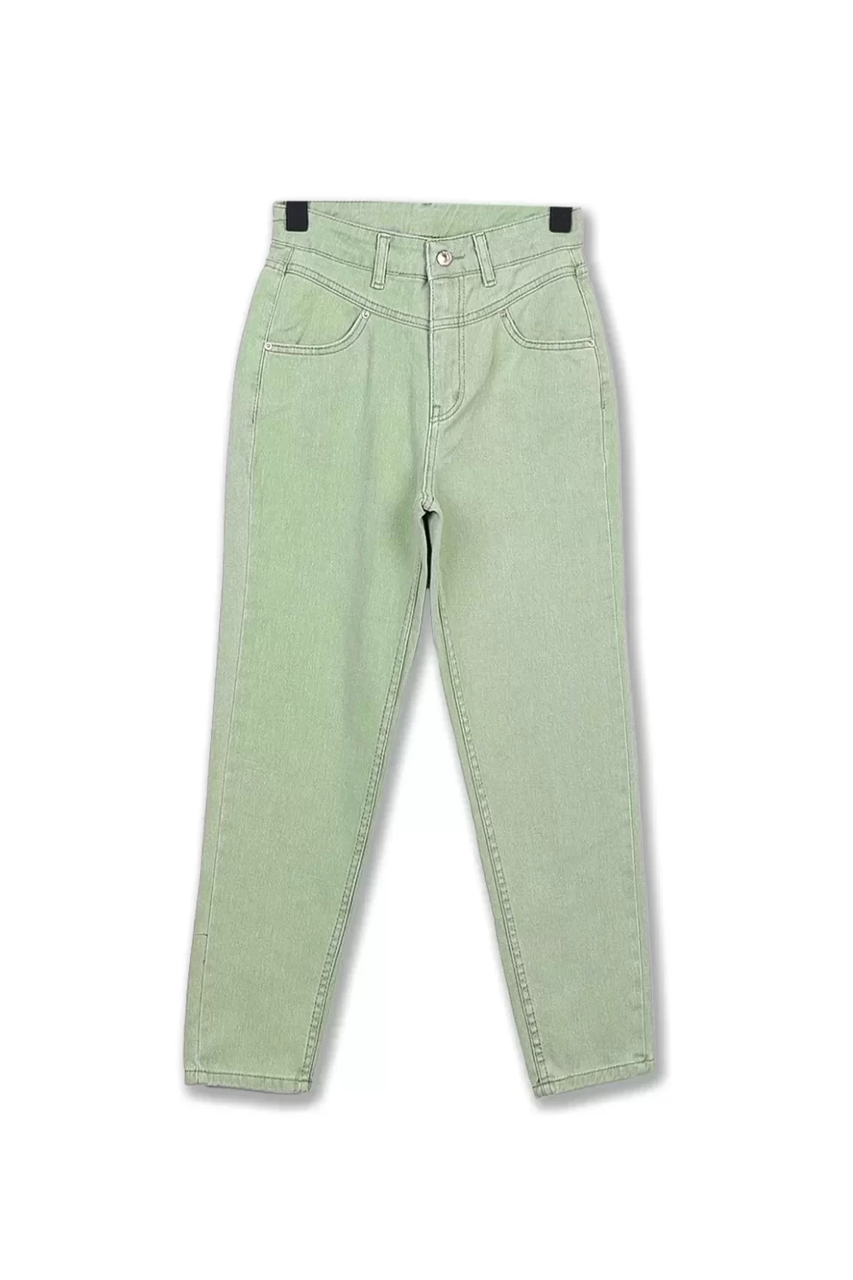 Basic Contalı Premium Yeşil Kadın Mom Pantolon