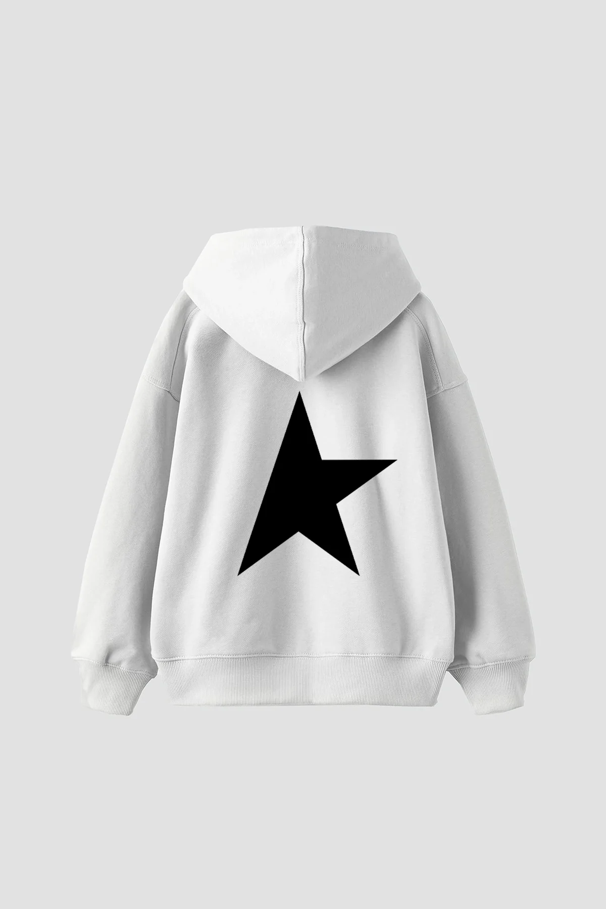 Half Star Baskılı Oversize Unisex Beyaz Hoodie