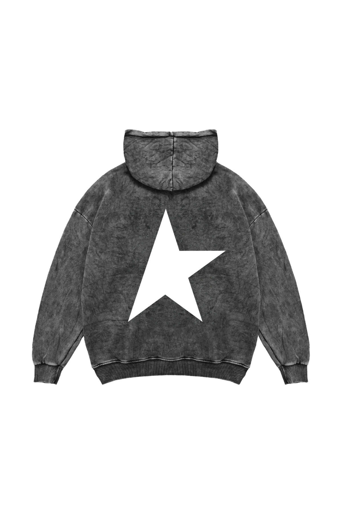 Half Star Baskılı Oversize Unisex Yıkamalı Siyah Hoodie