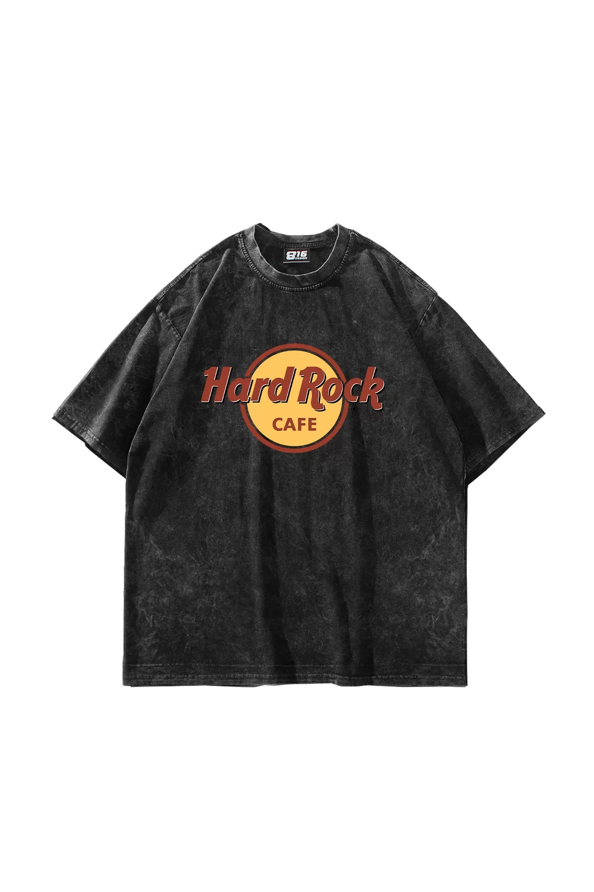 Hard Rock Baskılı Oversize Unisex Yıkamalı Siyah Tshirt
