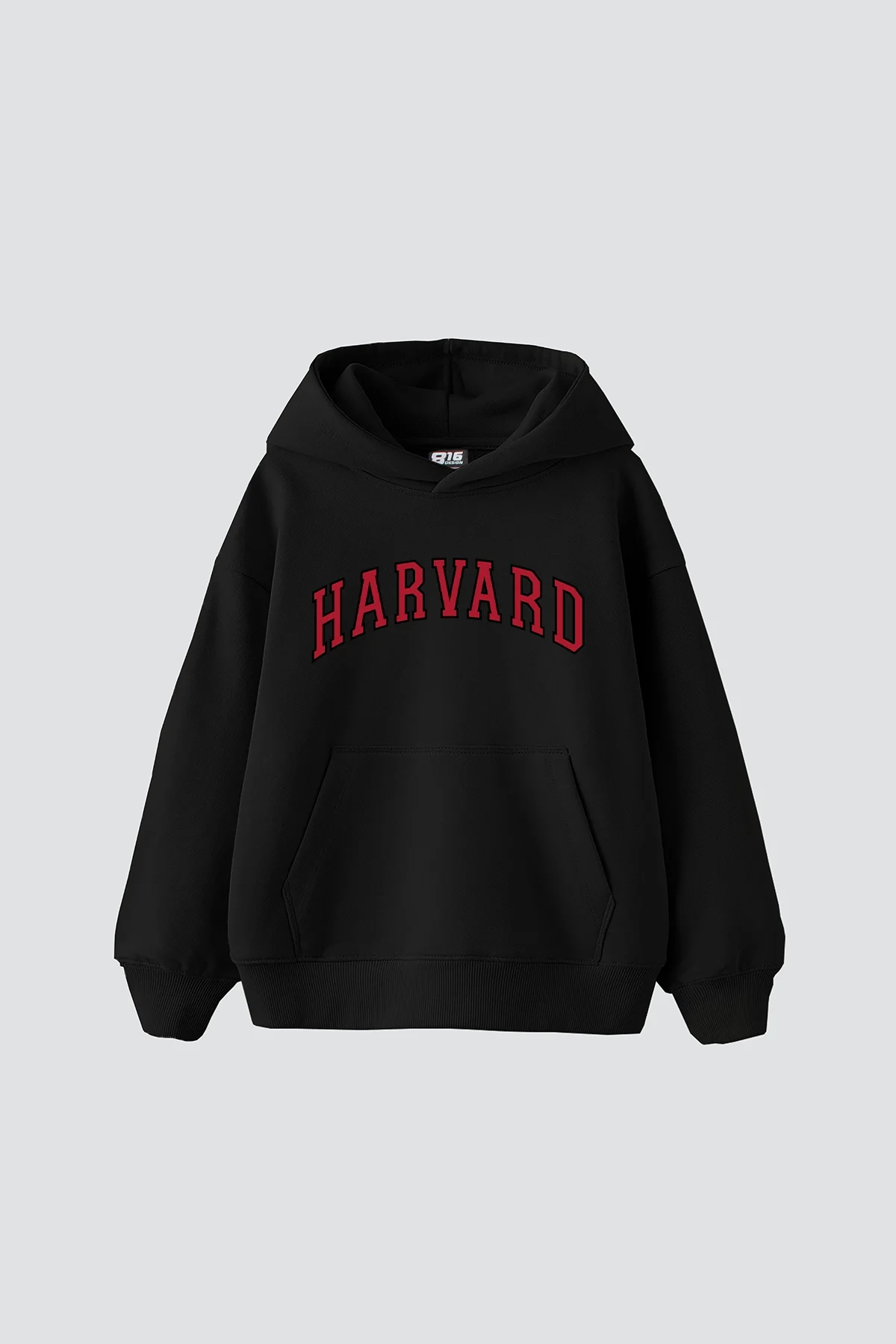Harvard V2 Baskılı Oversize Unisex Siyah Hoodie