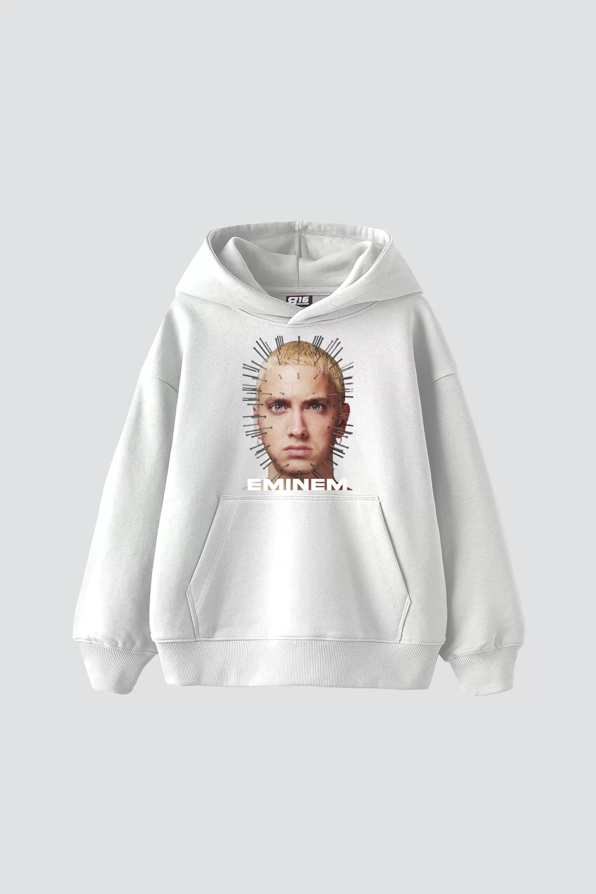 Eminem Baskılı Oversize Unisex Premium Beyaz Hoodie