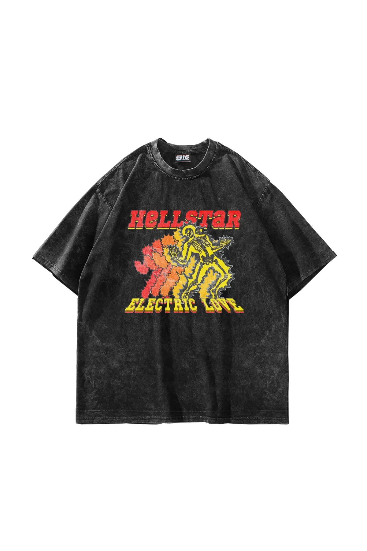 Hellstar Baskılı Yıkamalı Siyah Oversize Tshirt