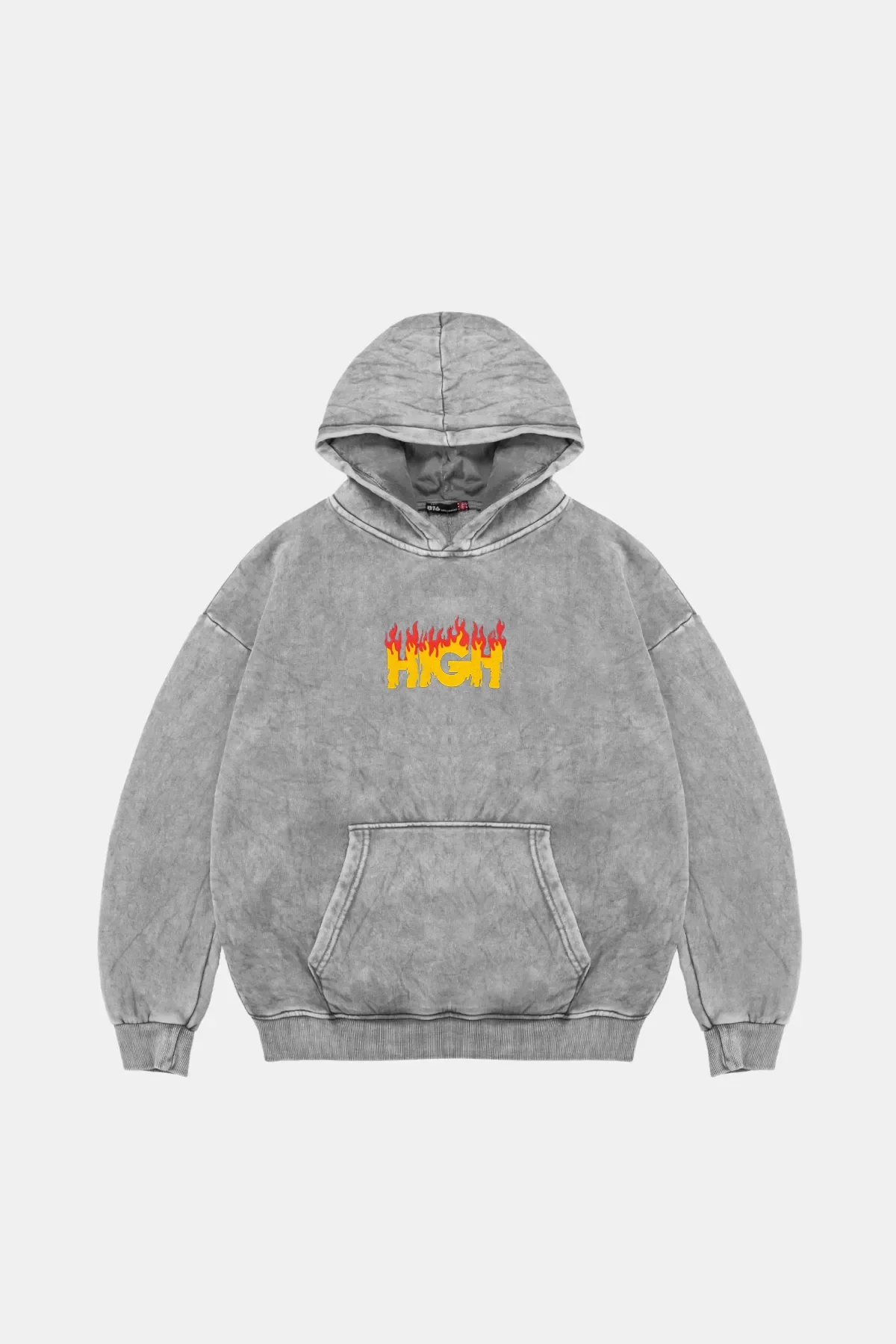 High Baskılı Oversize Unisex Premium Yıkamalı Beyaz Hoodie