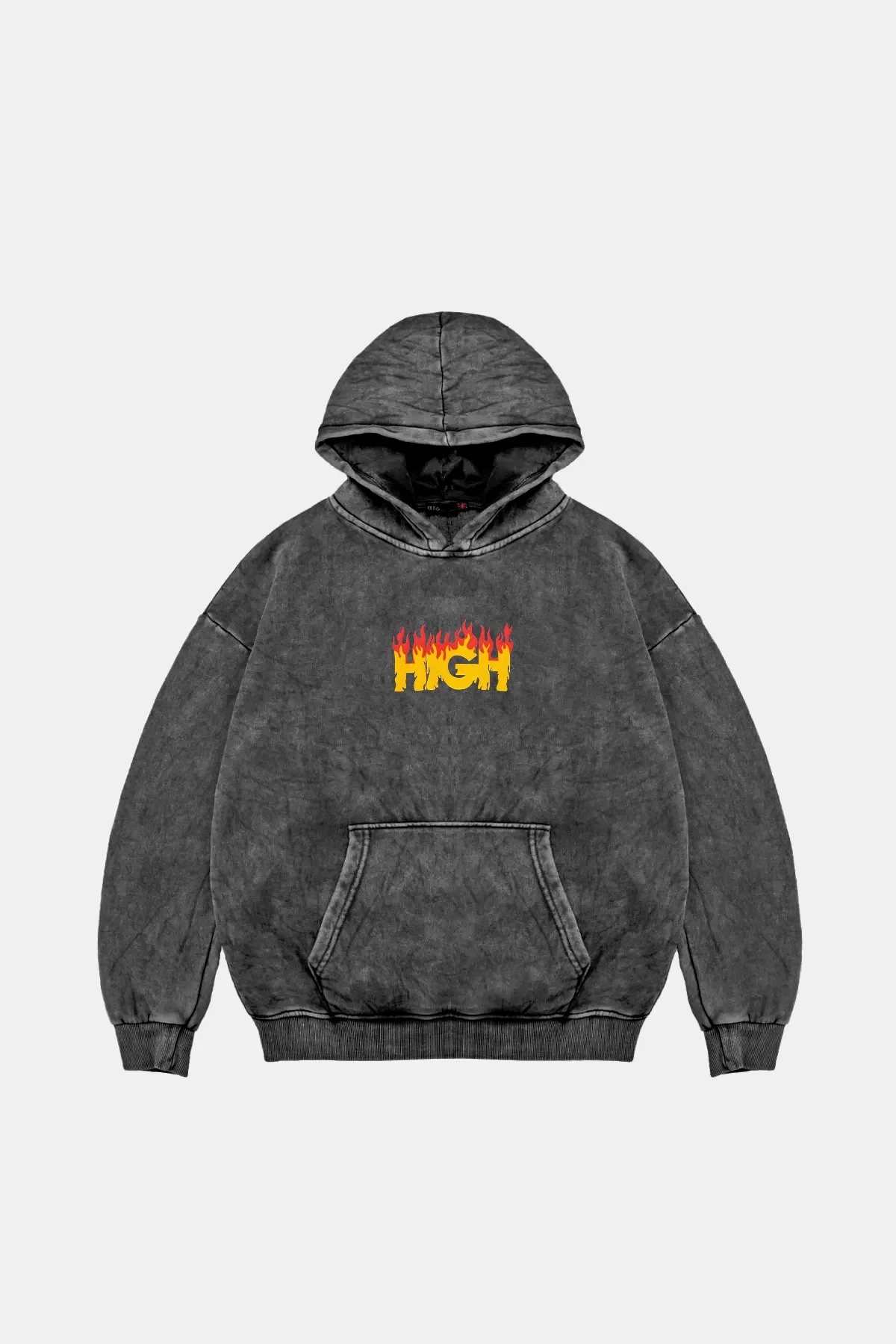 High Baskılı Oversize Unisex Premium Yıkamalı Siyah Hoodie