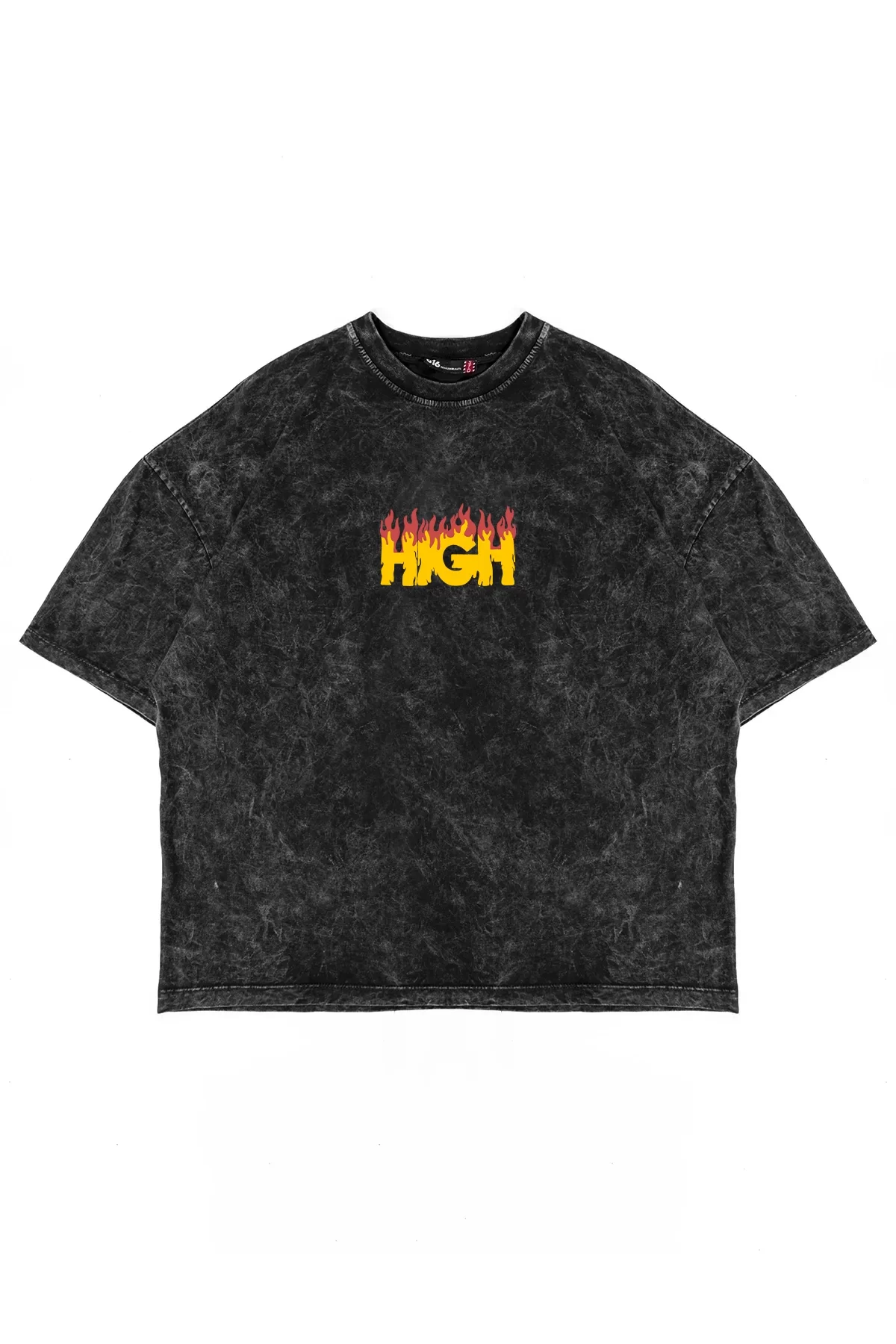 High Yıkamalı Siyah Oversize Unisex Tshirt