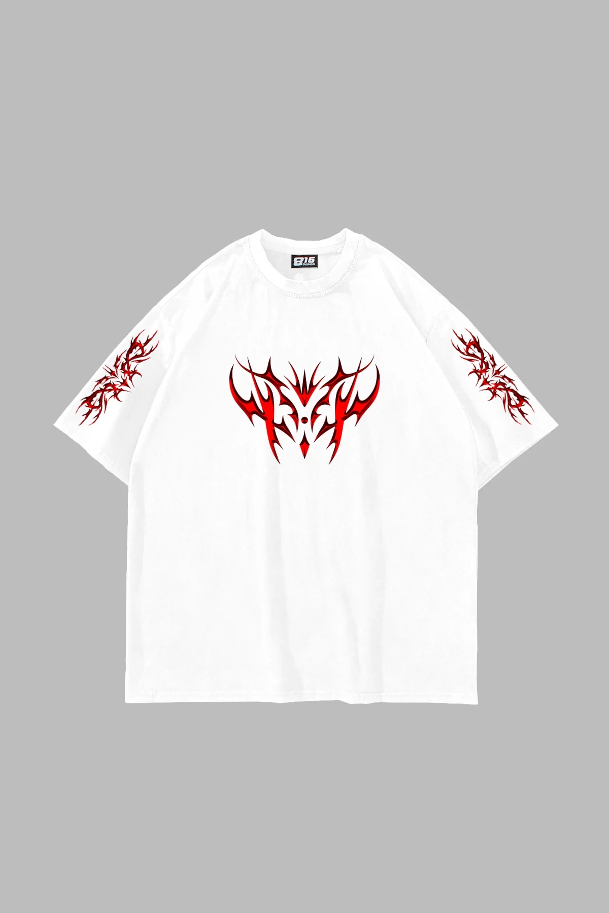 Holographic Red Baskılı Oversize Unisex Beyaz Tshirt