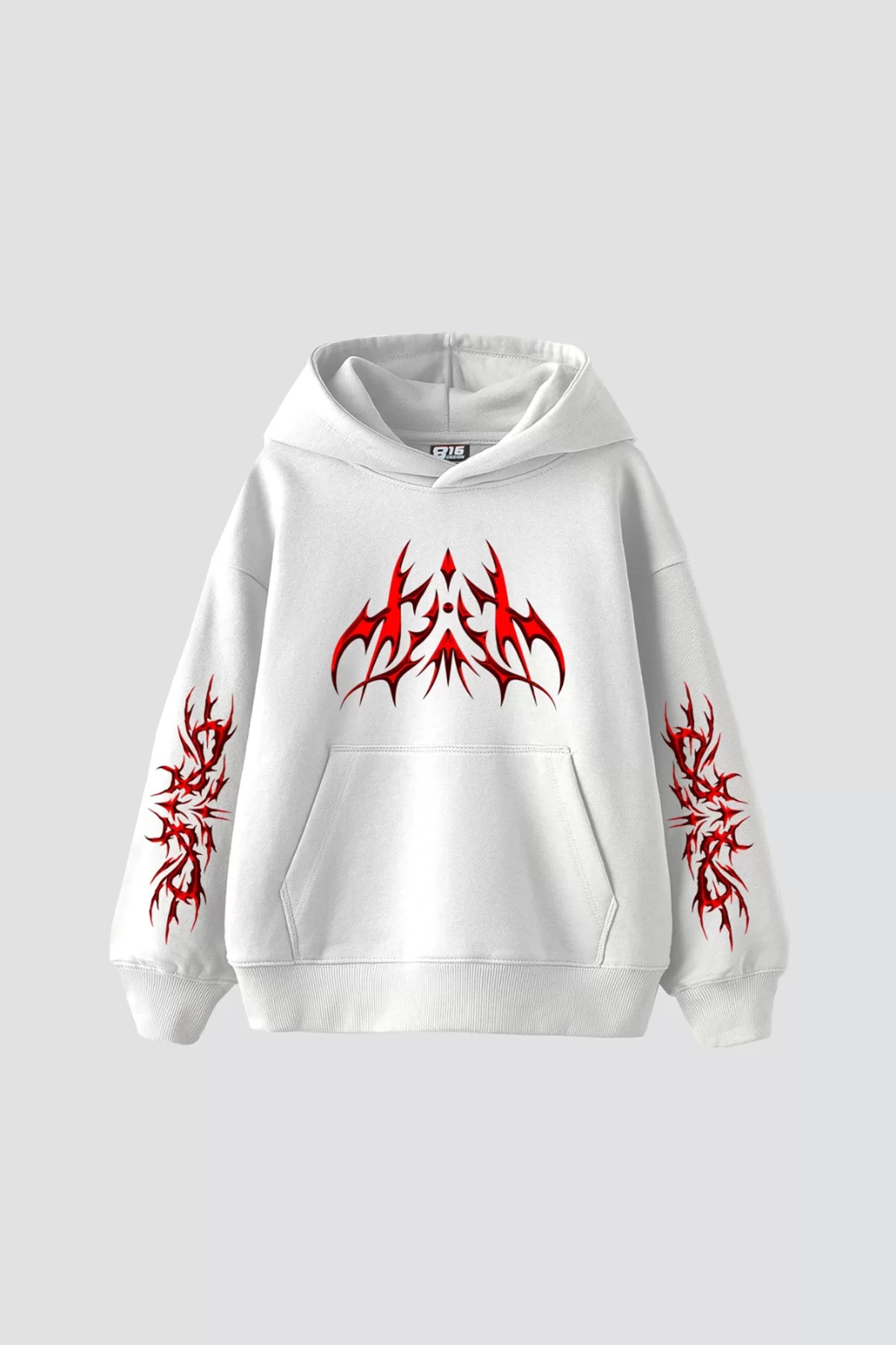 Holographic Red Baskılı Oversize Unisex Premium Beyaz Hoodie