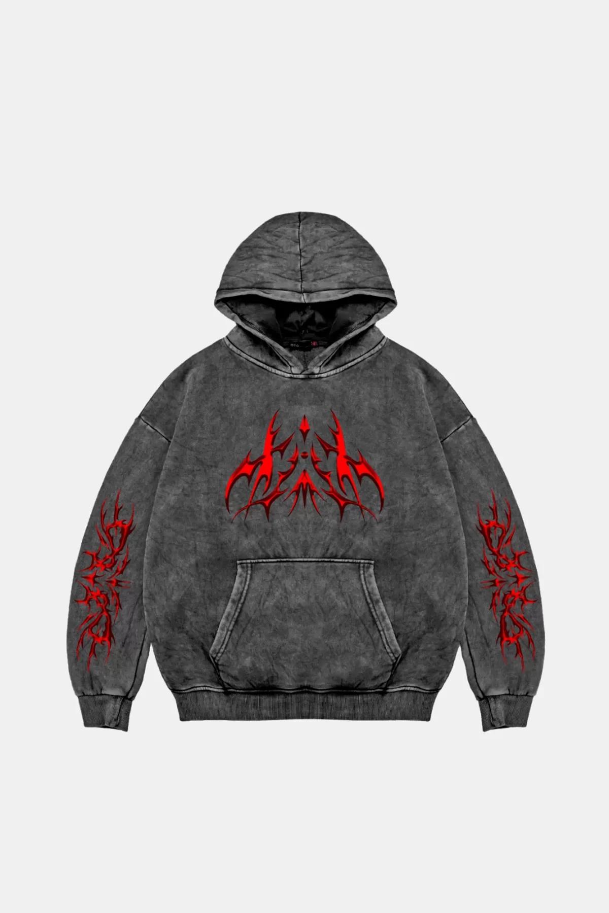 Holographic Red Baskılı Oversize Unisex Premium Yıkamalı Siyah Hoodie