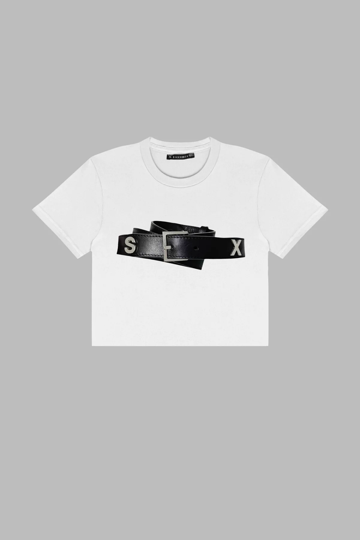 Hot Belt Baskılı Beyaz Crop Top