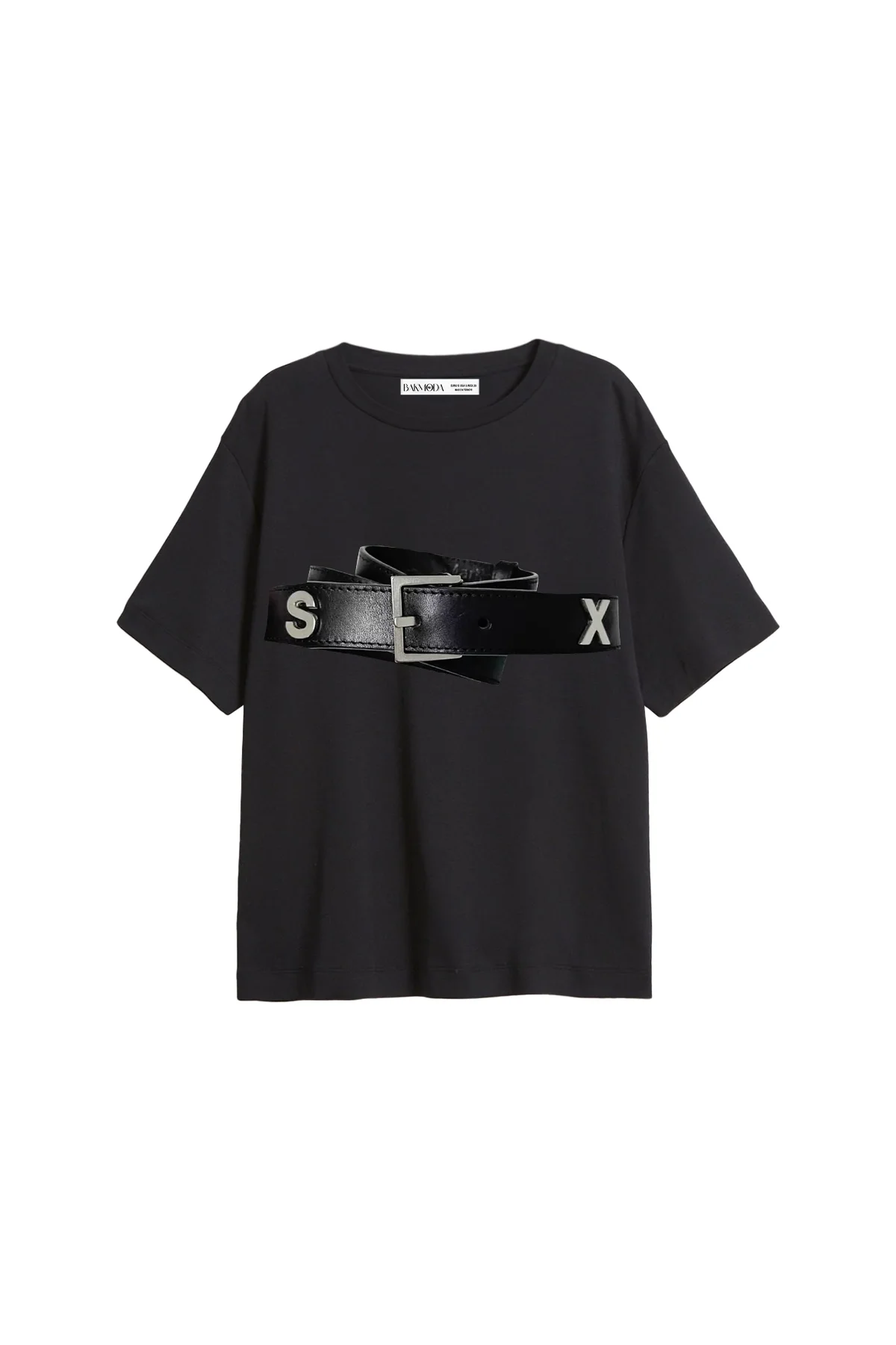 Hot Belt Baskılı Relaxed Fit Siyah Kadın Tshirt